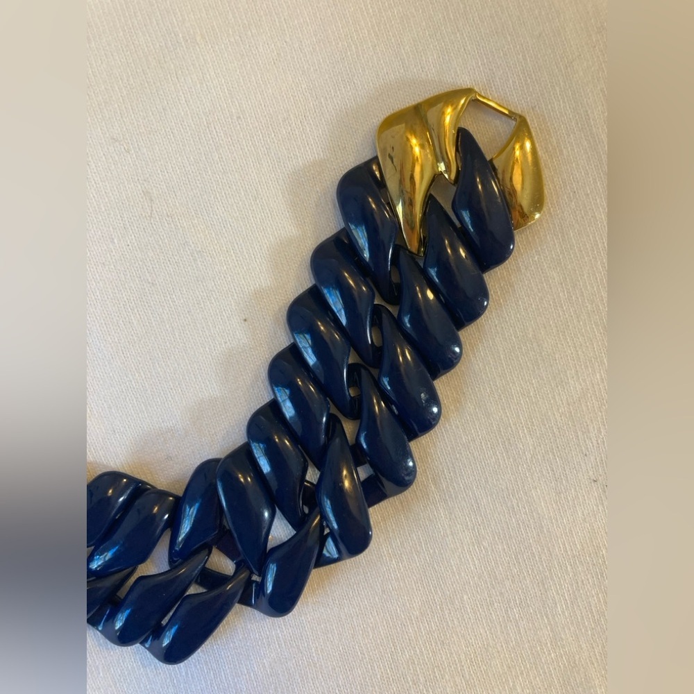 Napier Vintage Navy Blue Enameled Chain Link Bracelet Gold Tone - Picture 6 of 10